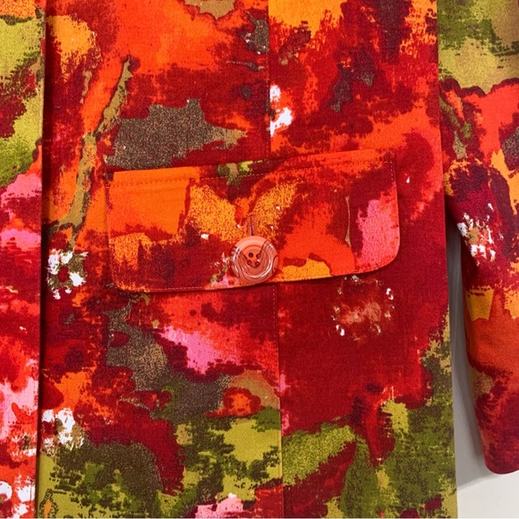 CHICO’S Chico’s Fall Cocktail Orange Red Floral Button Closure Blazer Size Large - Picture 7 of 13